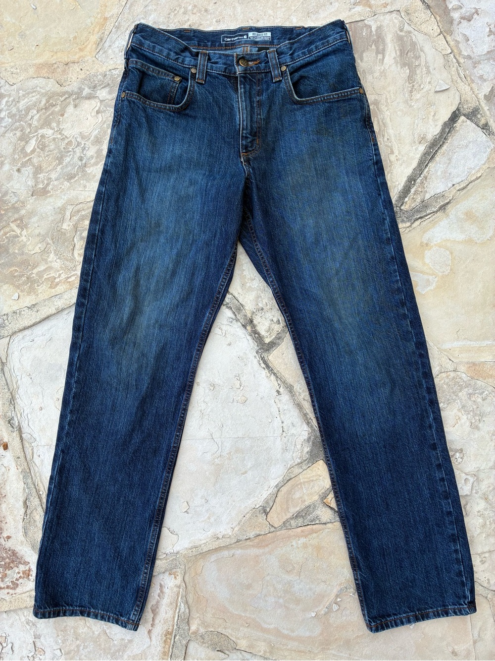 Carhartt Men's Straight Leg Jeans in Dark Blue Denim